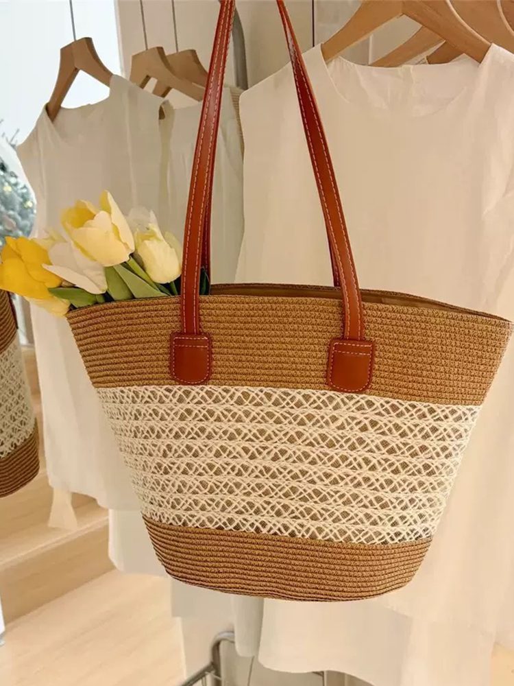 Luxury Riviera Woven Straw Tote Bag Chic Beach Handbag