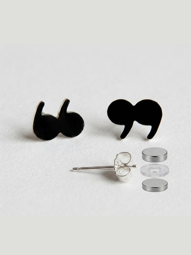 Magnetic Stud Black Symbol Earrings No Piercing Cute