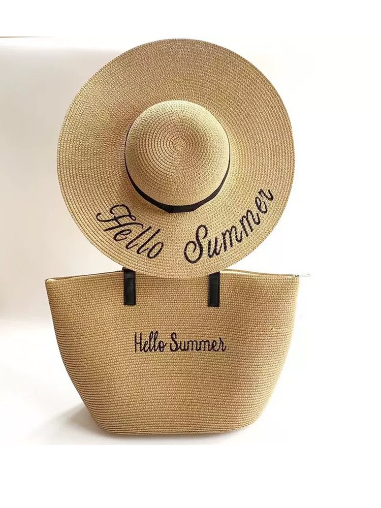 Matching Straw Hat and Bag Set Summer Beach Outfit