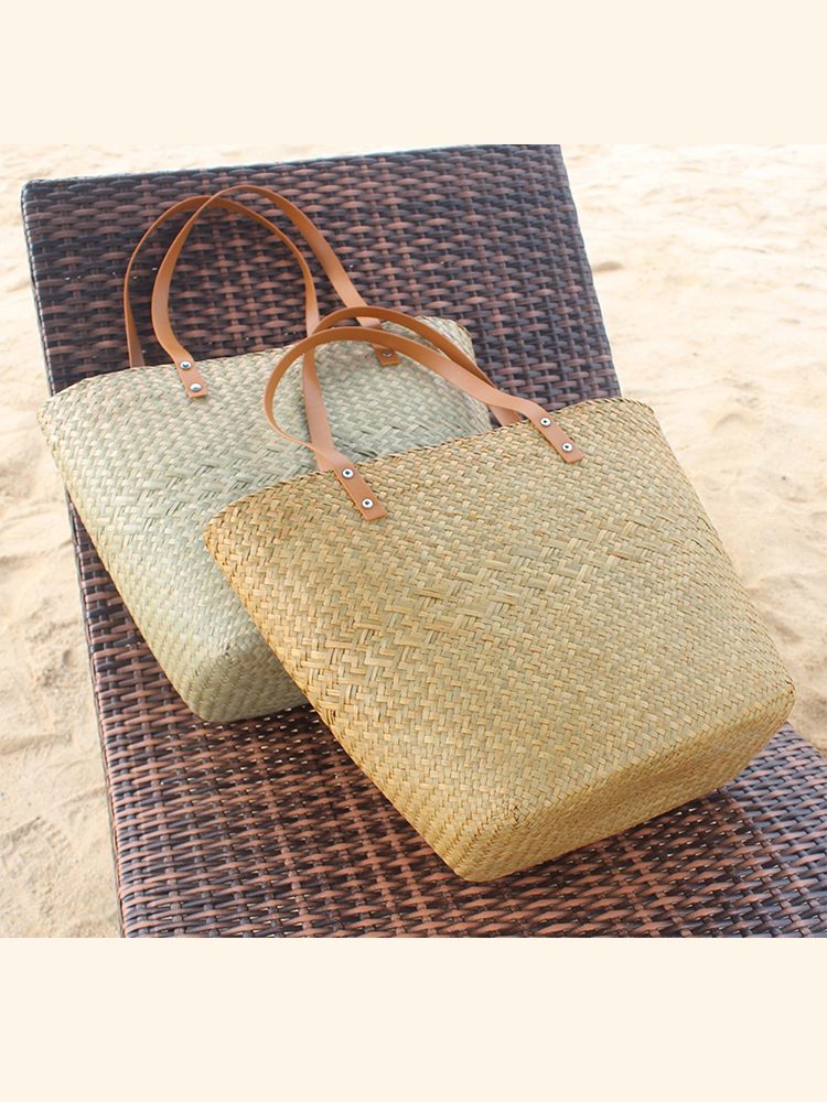 Minimalist Handmade Woven Straw Beach Tote Bag