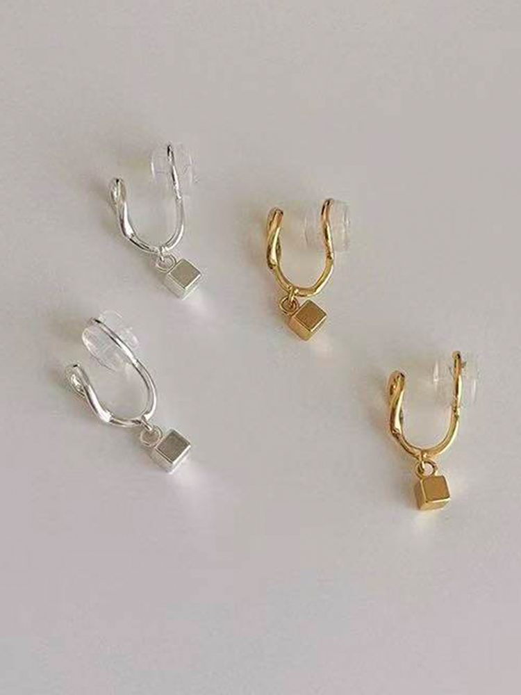 Minimalist Small Square Stainless Steel Earrings Studs & Cli — View 8 | Stainless Steel Jewelry