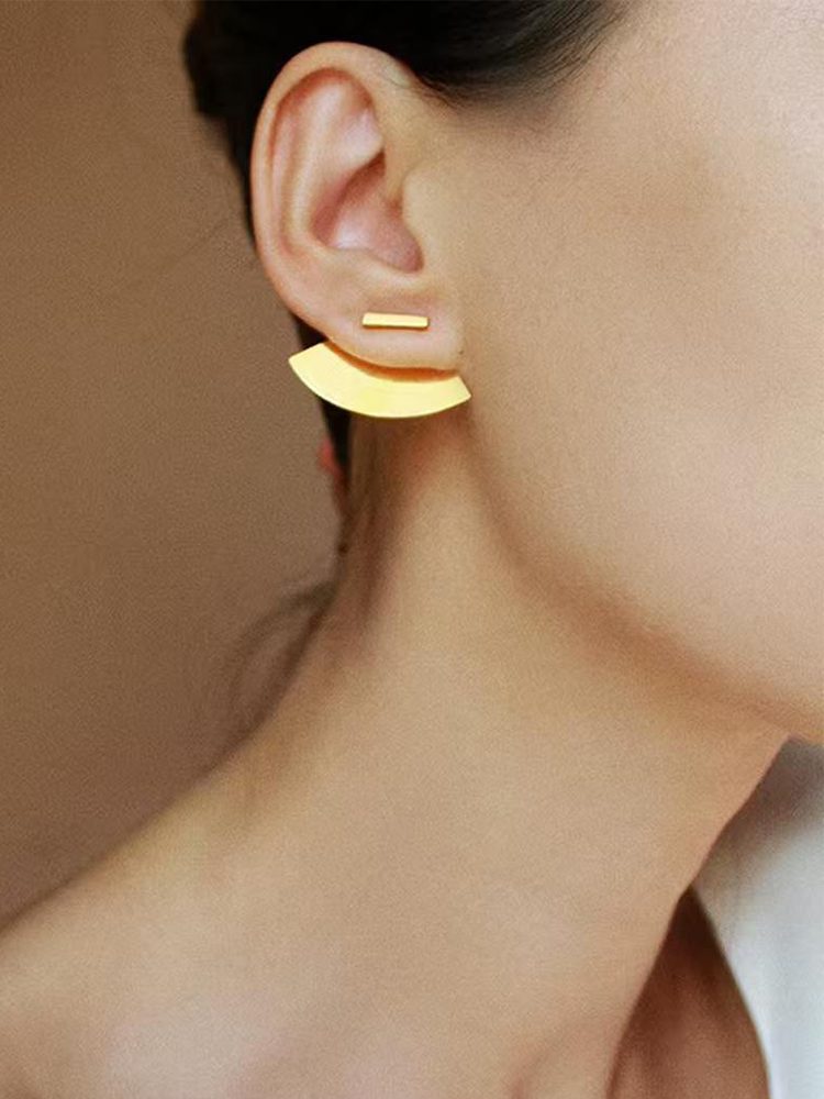 Minimalist Stainless Steel Fan-Shaped Fashion Earrings Stud