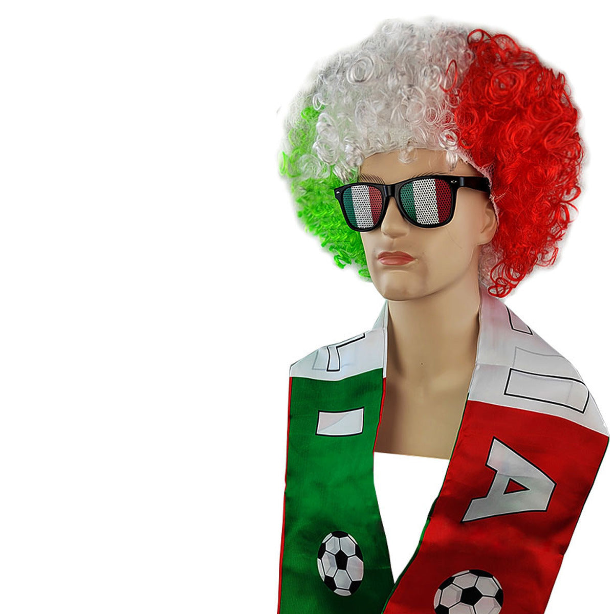 National Flag Color Fan Costume Set – Afro Wig, Team Scarf & Sunglasses Supporter Kit for Football Events and Fan Parties