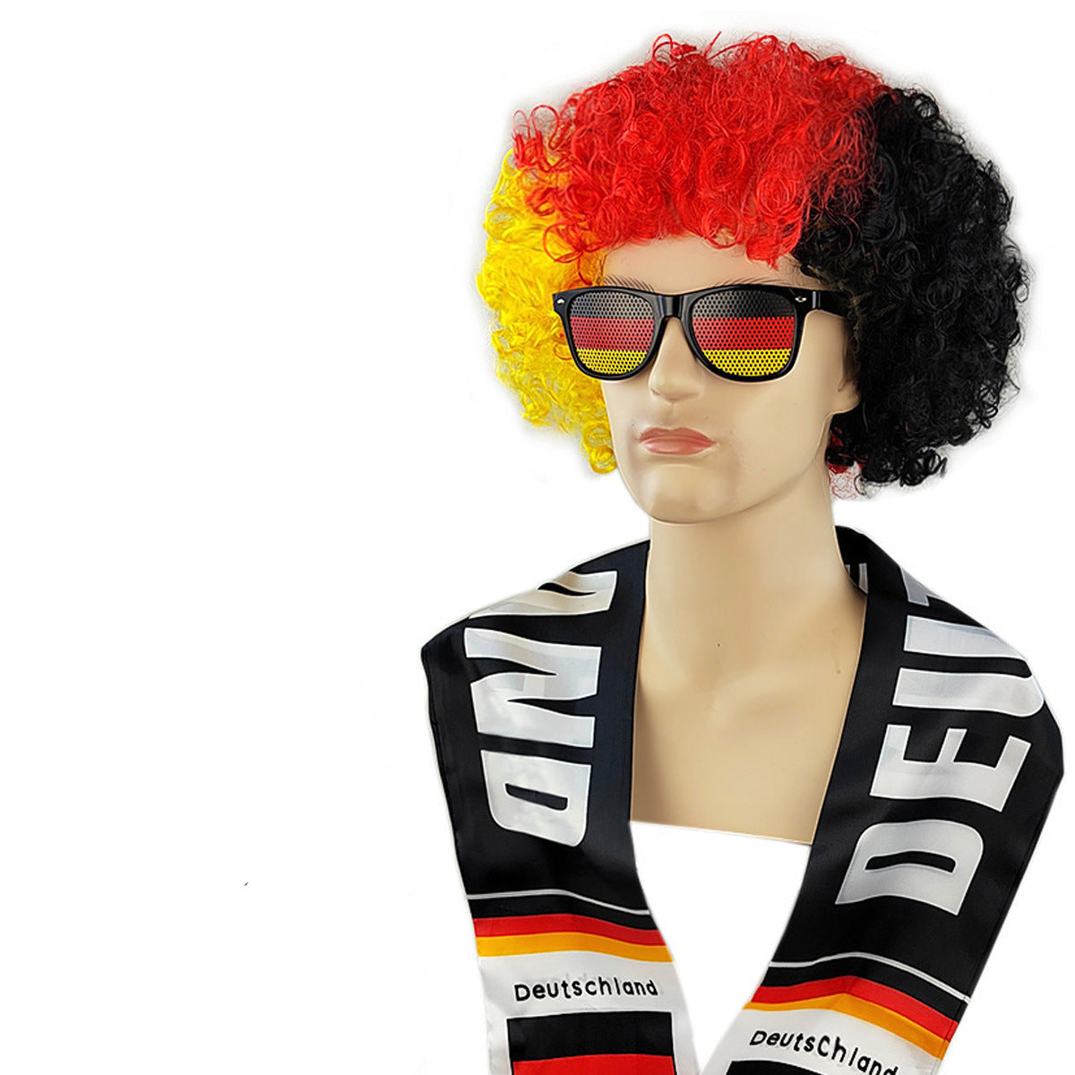 National Flag Color Fan Costume Set – Afro Wig, Team Scarf & Sunglasses Supporter Kit for Football Events and Fan Parties
