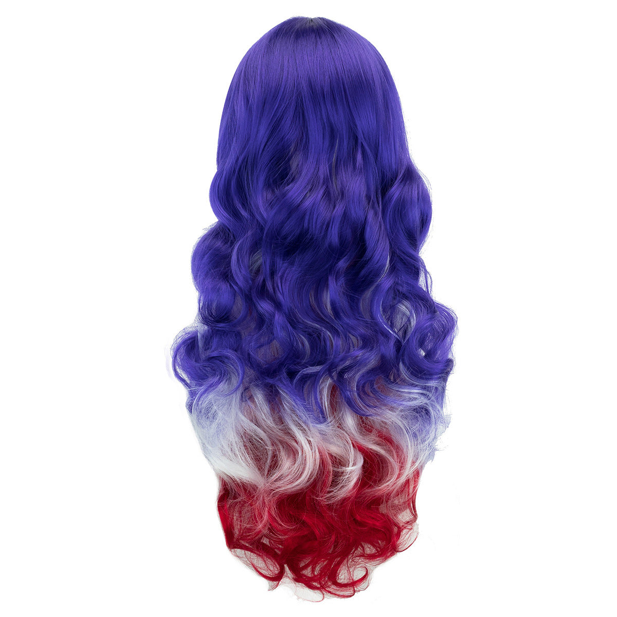 National Flag Gradient Long Curly Cosplay Wig – Women’s Football Fan Party Wig with Bangs, 70cm Heat-Resistant Fiber Hair