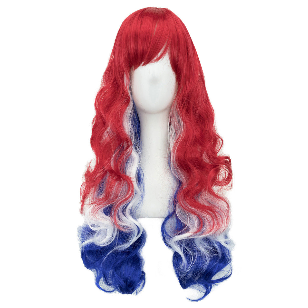 National Flag Gradient Long Curly Cosplay Wig – Women’s Football Fan Party Wig with Bangs, 70cm Heat-Resistant Fiber Hair