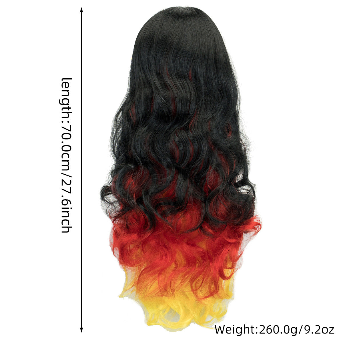 National Flag Gradient Long Curly Cosplay Wig – Women’s Football Fan Party Wig with Bangs, 70cm Heat-Resistant Fiber Hair