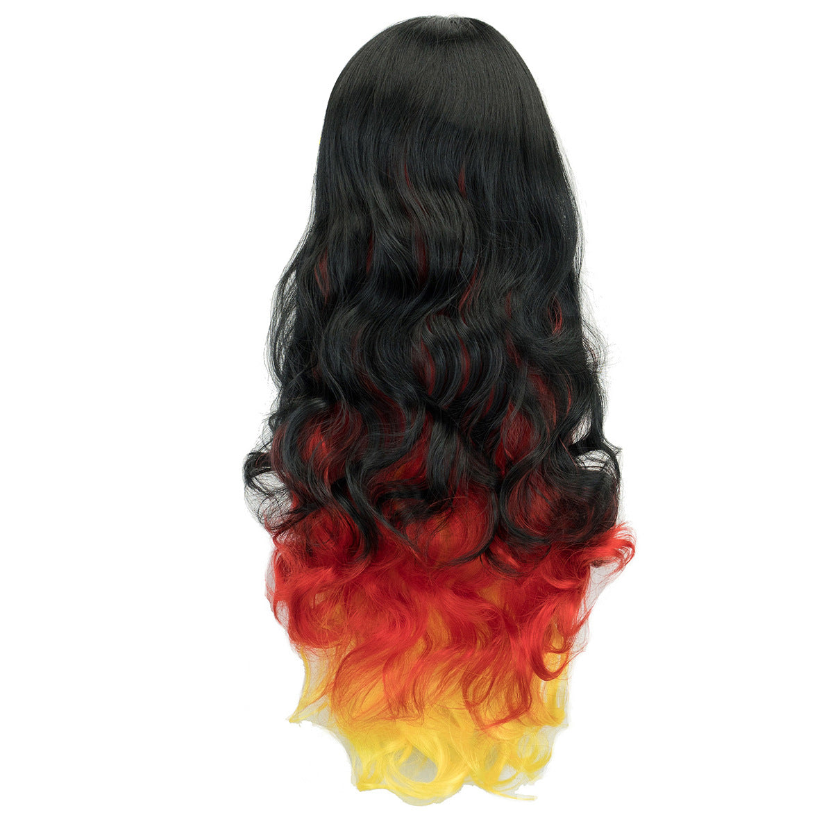National Flag Gradient Long Curly Cosplay Wig – Women’s Football Fan Party Wig with Bangs, 70cm Heat-Resistant Fiber Hair