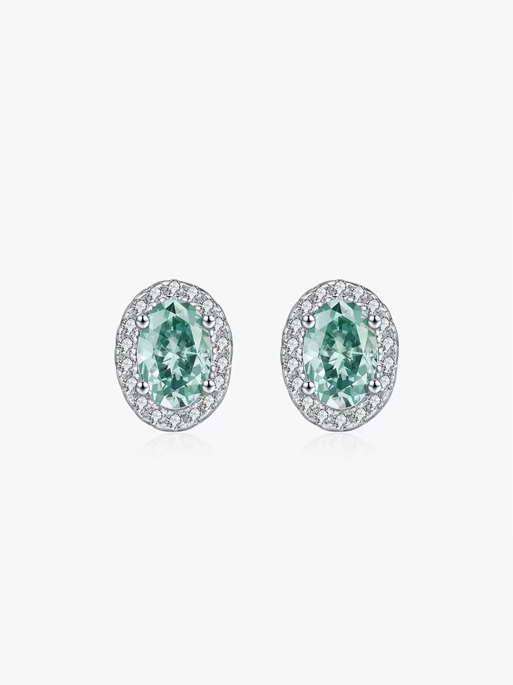 Oval Green Moissanite Studs in S925 Silver
