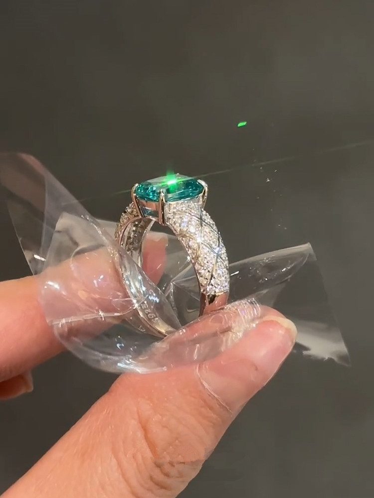 Paraiba-Inspired Ice-Cut CZ Ring, Silver Plated Geometric Statement Ring with High Carbon Cubic Zirconia