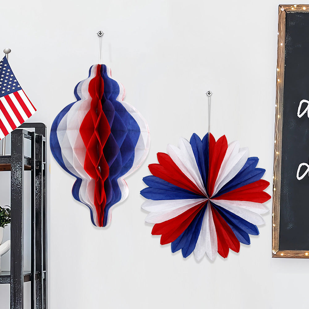 Patriotic Honeycomb Hanging Decorations, Red White Blue Paper Ball Ornaments for Holiday Parties, Festivals and Event Decor