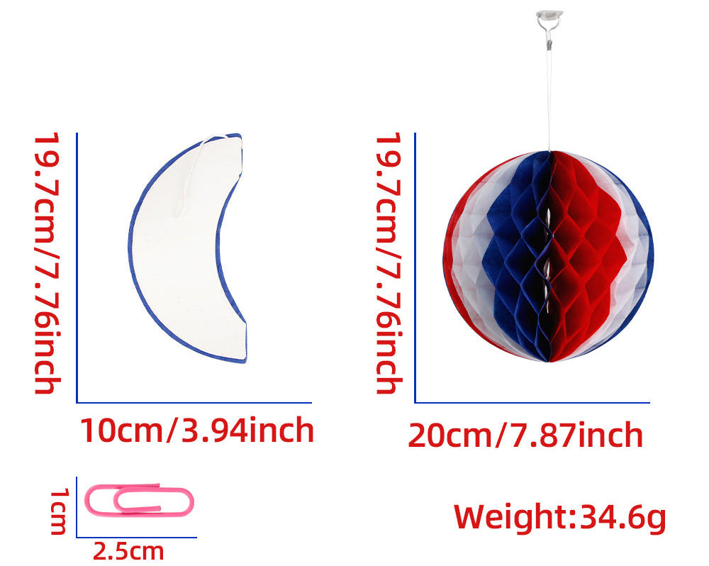 Patriotic Honeycomb Hanging Decorations, Red White Blue Paper Ball Ornaments for Holiday Parties, Festivals and Event Decor
