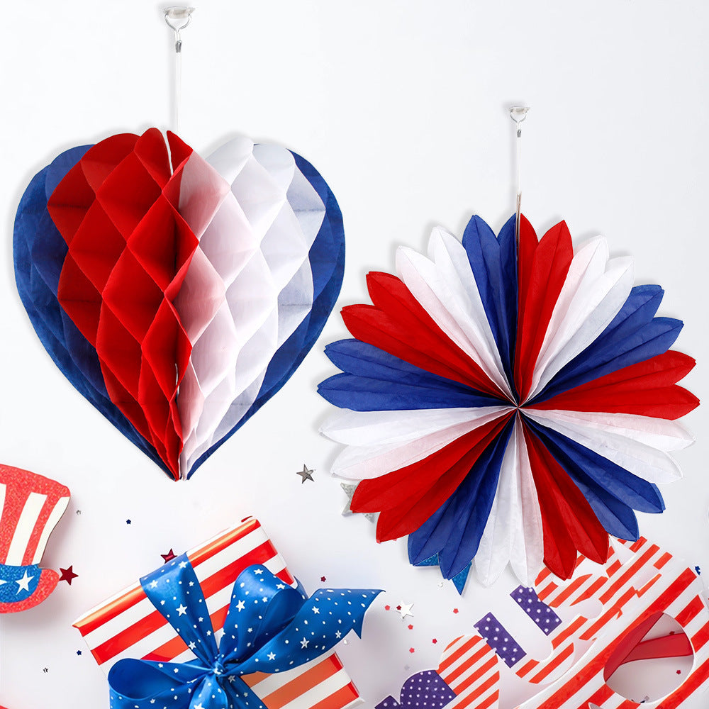 Patriotic Honeycomb Hanging Decorations, Red White Blue Paper Ball Ornaments for Holiday Parties, Festivals and Event Decor