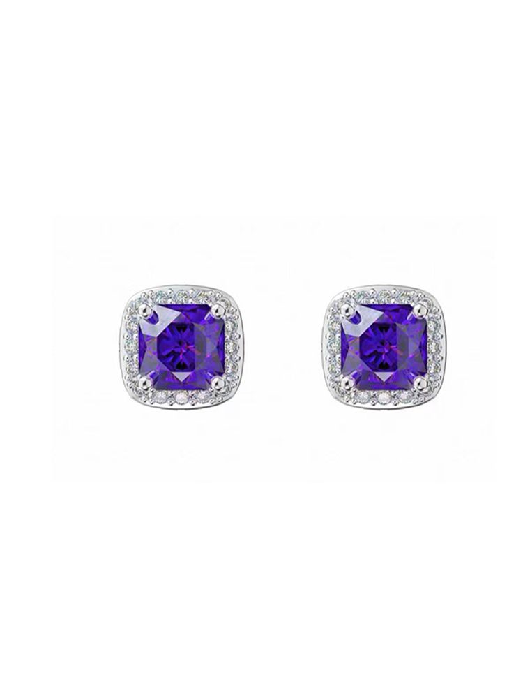 Purple Zircon Magnetic Earrings Set Square No Piercing-2