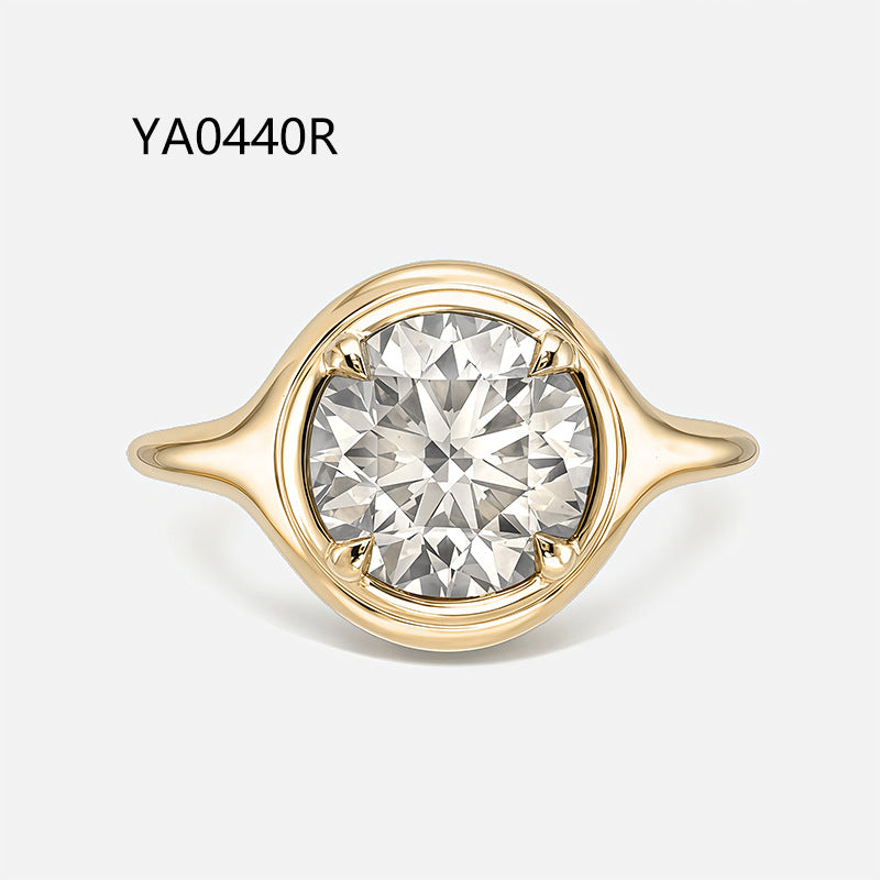S925 Sterling Silver 18K Gold Plated Moissanite Ring, Bezel Set Round-Cut Engagement Style Ring