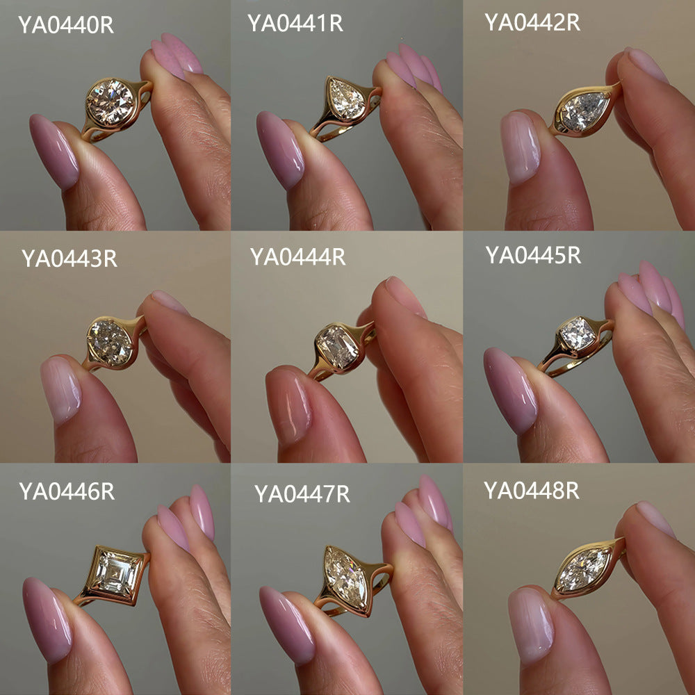 S925 Sterling Silver 18K Gold Plated Moissanite Ring, Bezel Set Round-Cut Engagement Style Ring