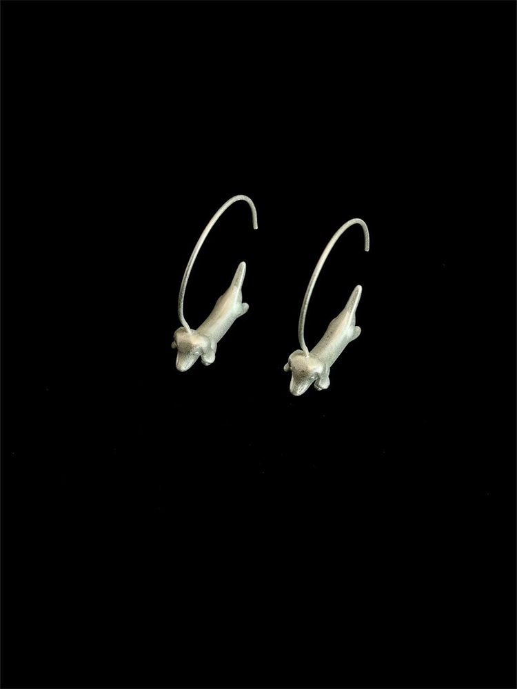 S925 Sterling Silver Unique Dog Earrings – Silver Finish Hoop