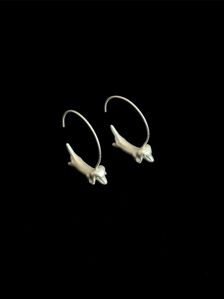 S925 Sterling Silver Unique Dog Earrings – Silver Finish Hoop