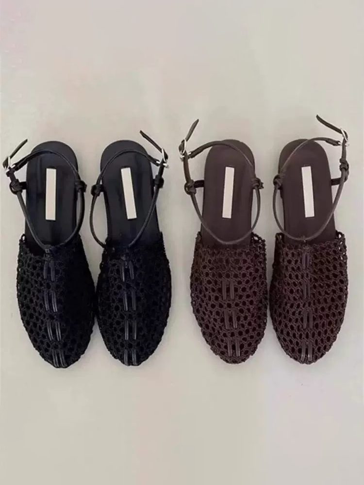 Sheepskin Roman Woven Lace-Up Flat Sandals Shoes