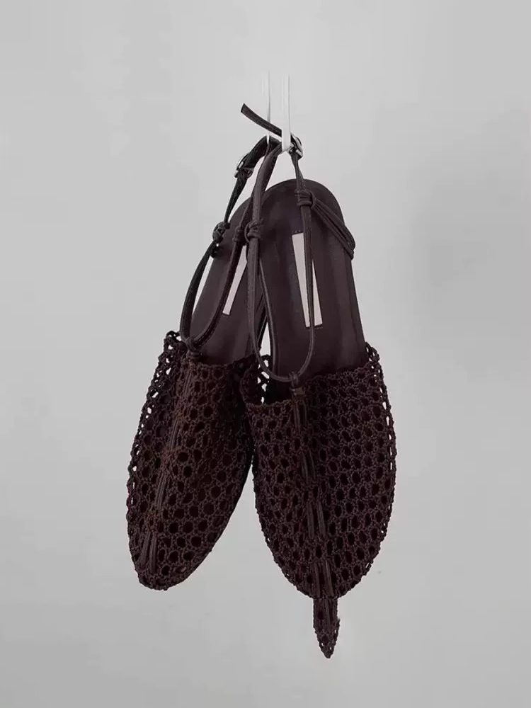 Sheepskin Roman Woven Lace-Up Flat Sandals Shoes