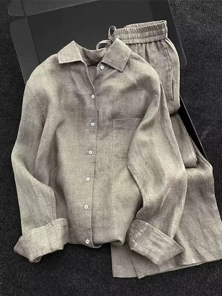 Silk-Look Linen Blend Princess Sleeve Vacation Set (Top & Shorts)