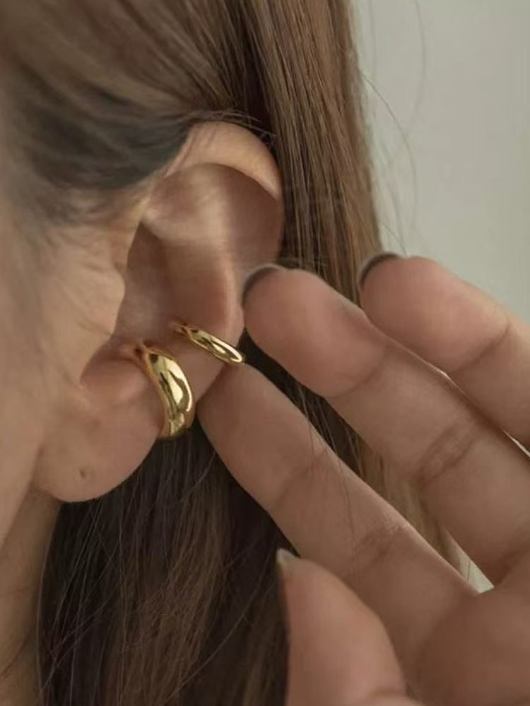 Stainless Steel 18K Gold-Plated Silver Ear Cuff – No Piercing Required 3mm & 6mm 2 Pairs