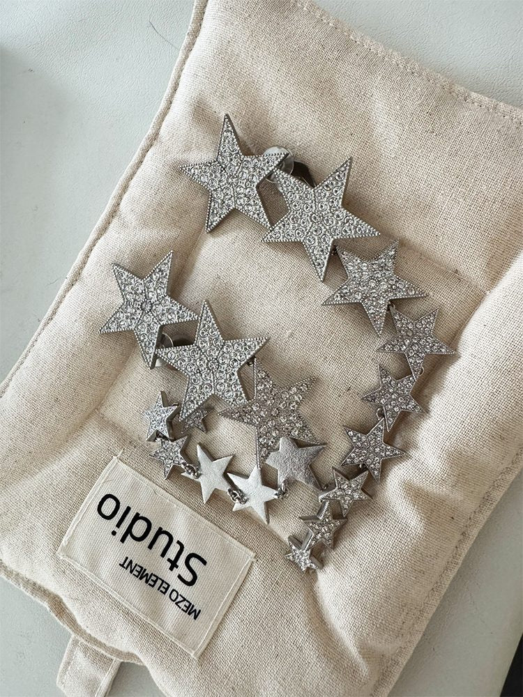 Stainless Steel Clip-On Earrings – Large Silver Star with Long Zircon Drop