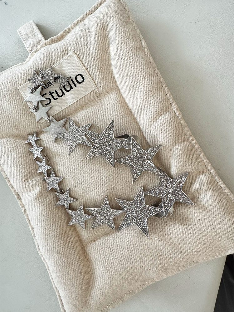 Stainless Steel Clip-On Earrings – Large Silver Star with Long Zircon Drop