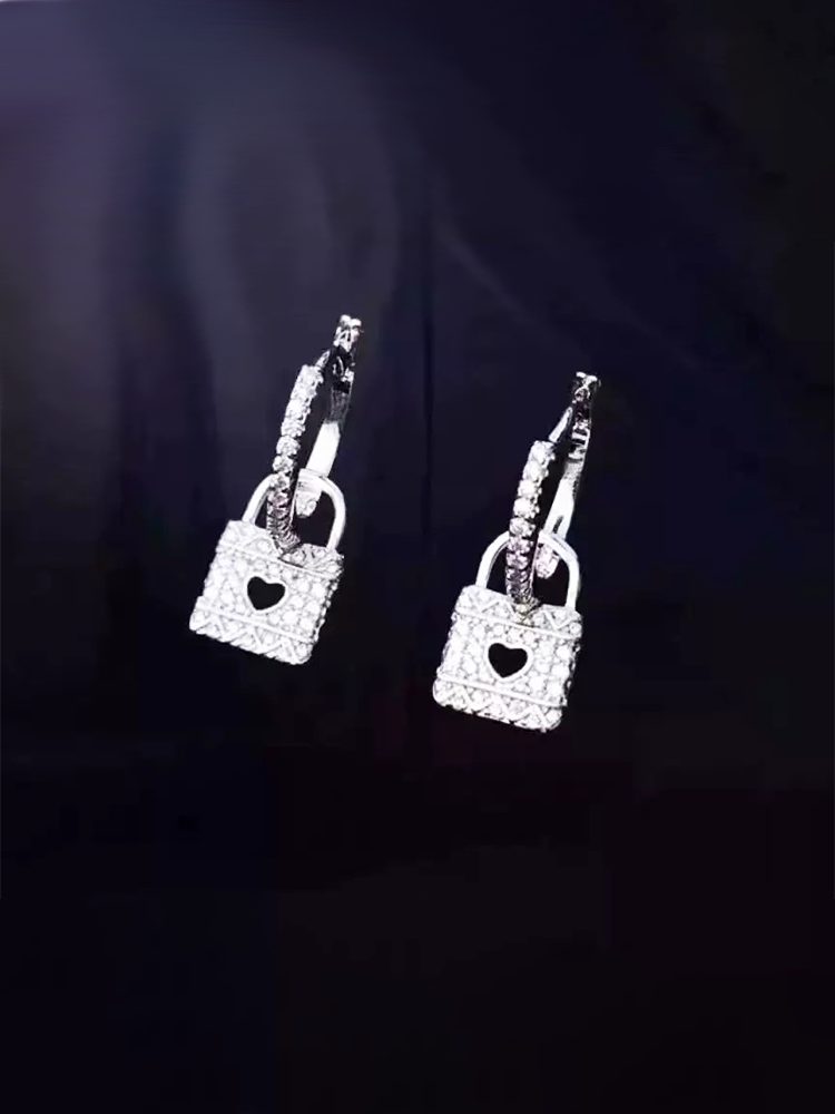 Stainless Steel Gold Heart Lock Hoop Earrings with Zircon Screw Back Clip-On Earrings