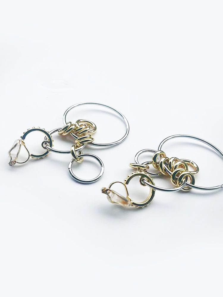 Stainless Steel Long Modern Hoop Earrings – Gypsy-Inspired, Mixed Gold & Silver Dangle