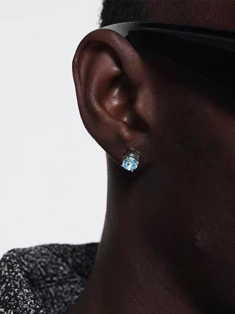 Summer Blue Zircon Magnetic Earrings for Men