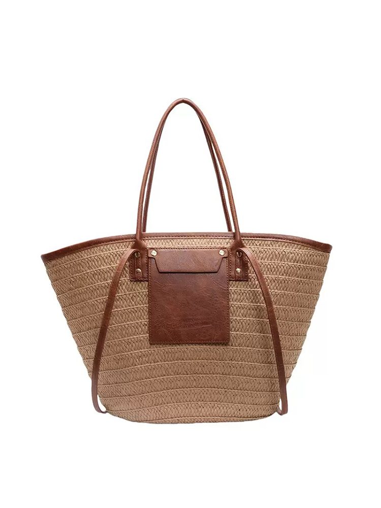 Summer Handmade Black Woven Handbag Large Leather Patchwork Bag