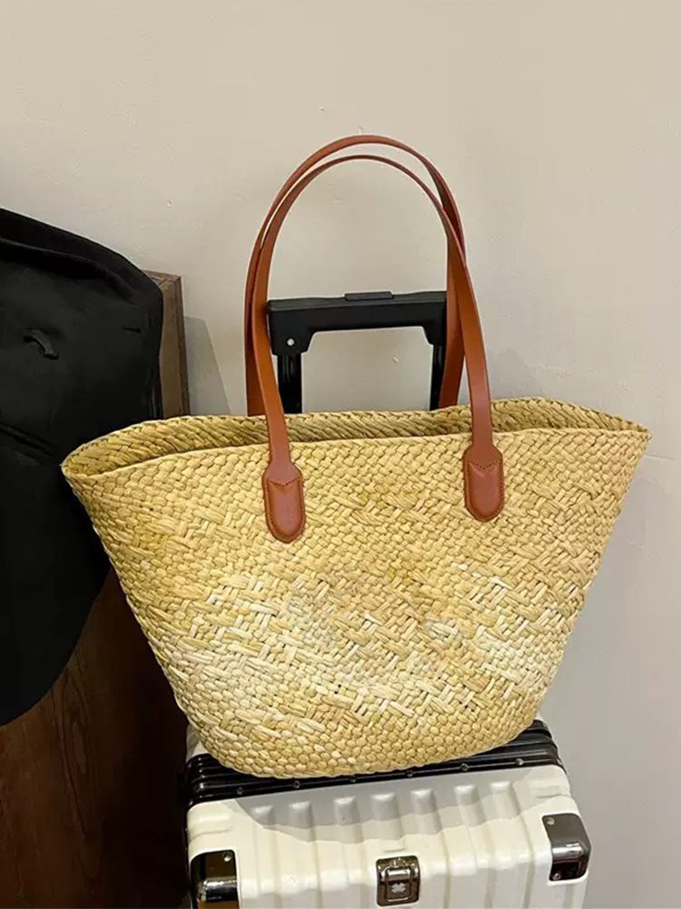 Sunset Coast Straw Beach Tote Bag Summer Style