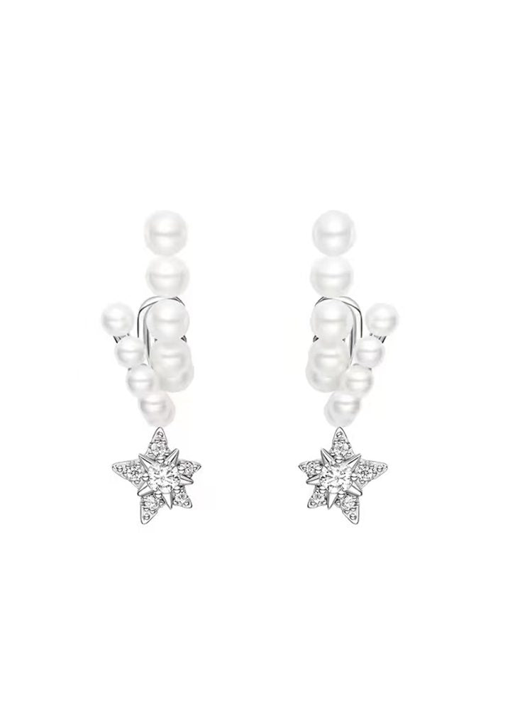 Trendy pearl star earrings Studs & Clip-On Earrings (No Pier Detail View — Waterproof & Hypoallergenic