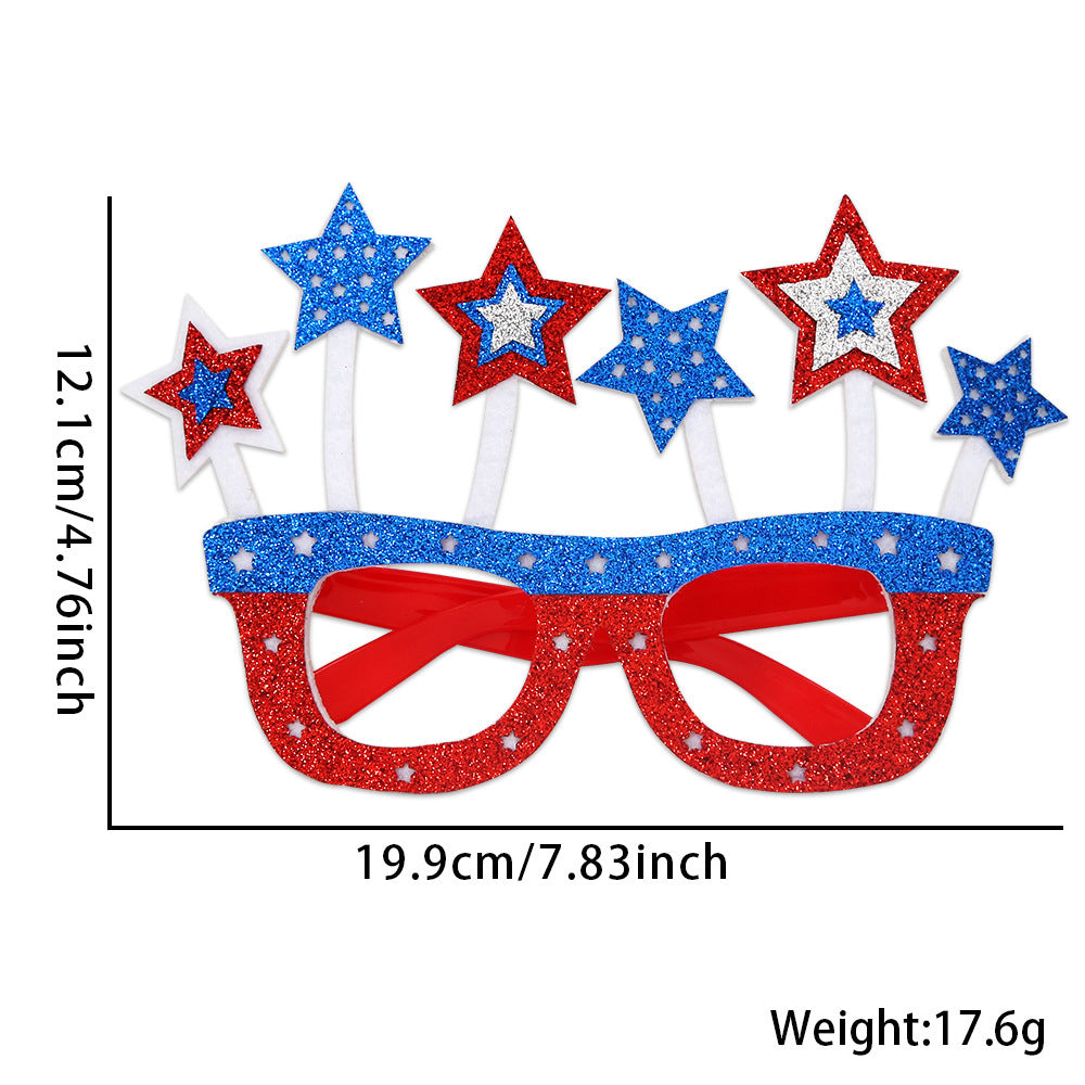 USA Patriotic Party Accessory Set - Flag Top Hat Headband Glasses & Necklace Kit for Independence Day Parades Celebrations and Events