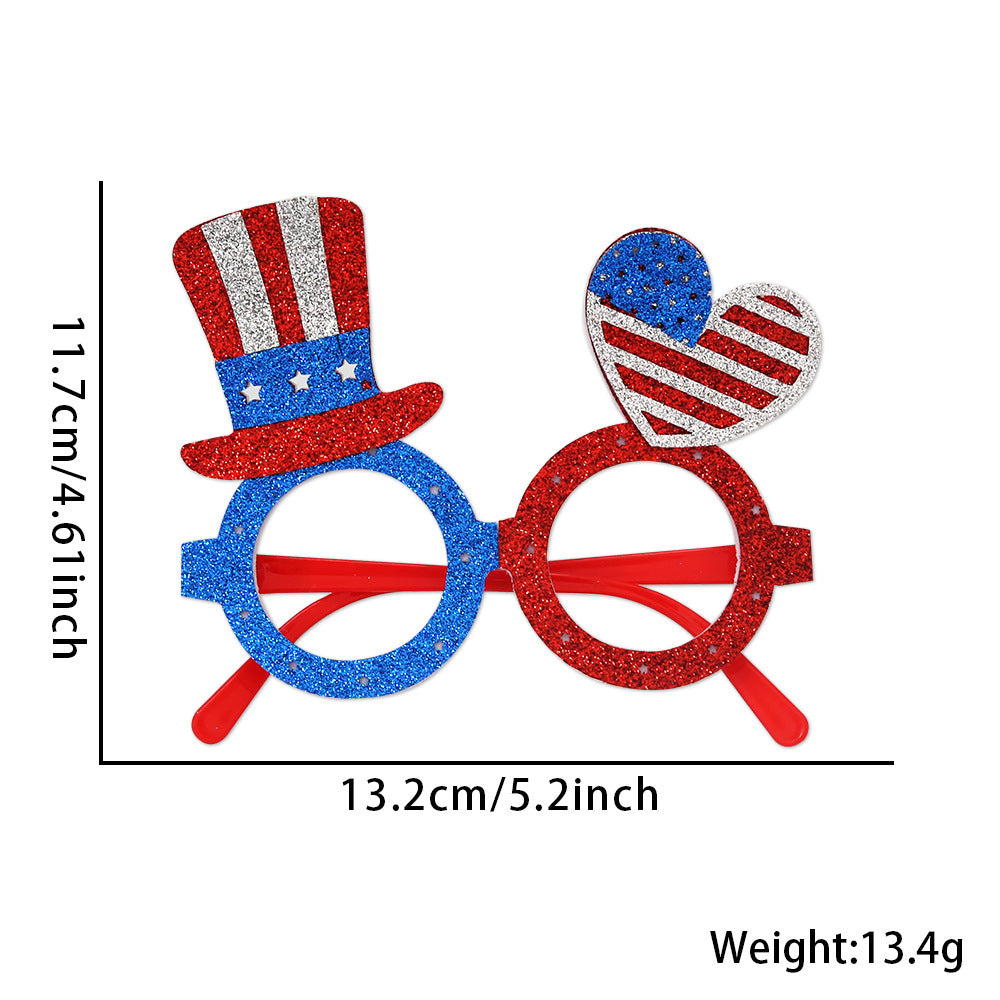 USA Patriotic Party Accessory Set - Flag Top Hat Headband Glasses & Necklace Kit for Independence Day Parades Celebrations and Events