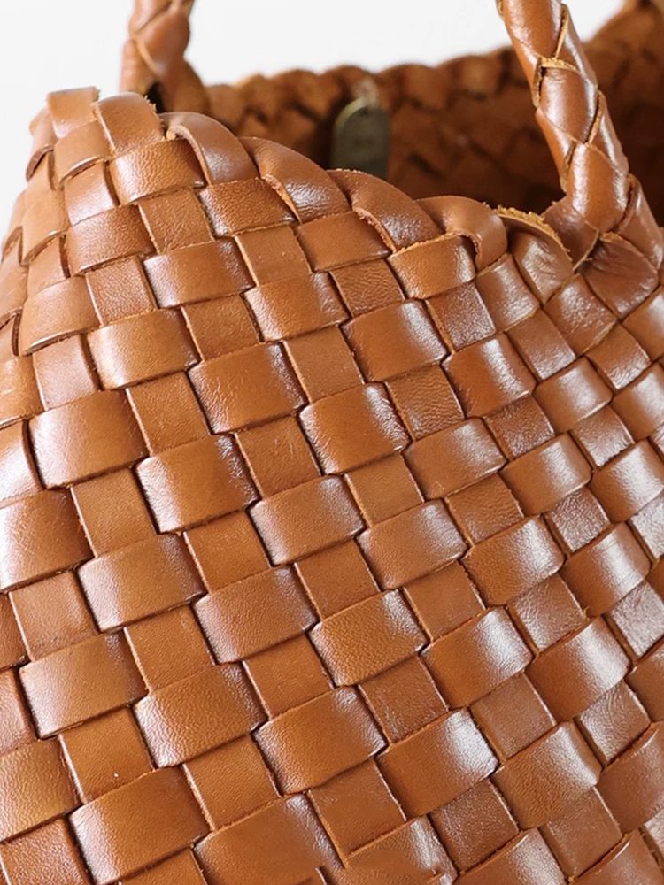 Urban Minimalist Woven Top-Grain Leather Handbag Bag