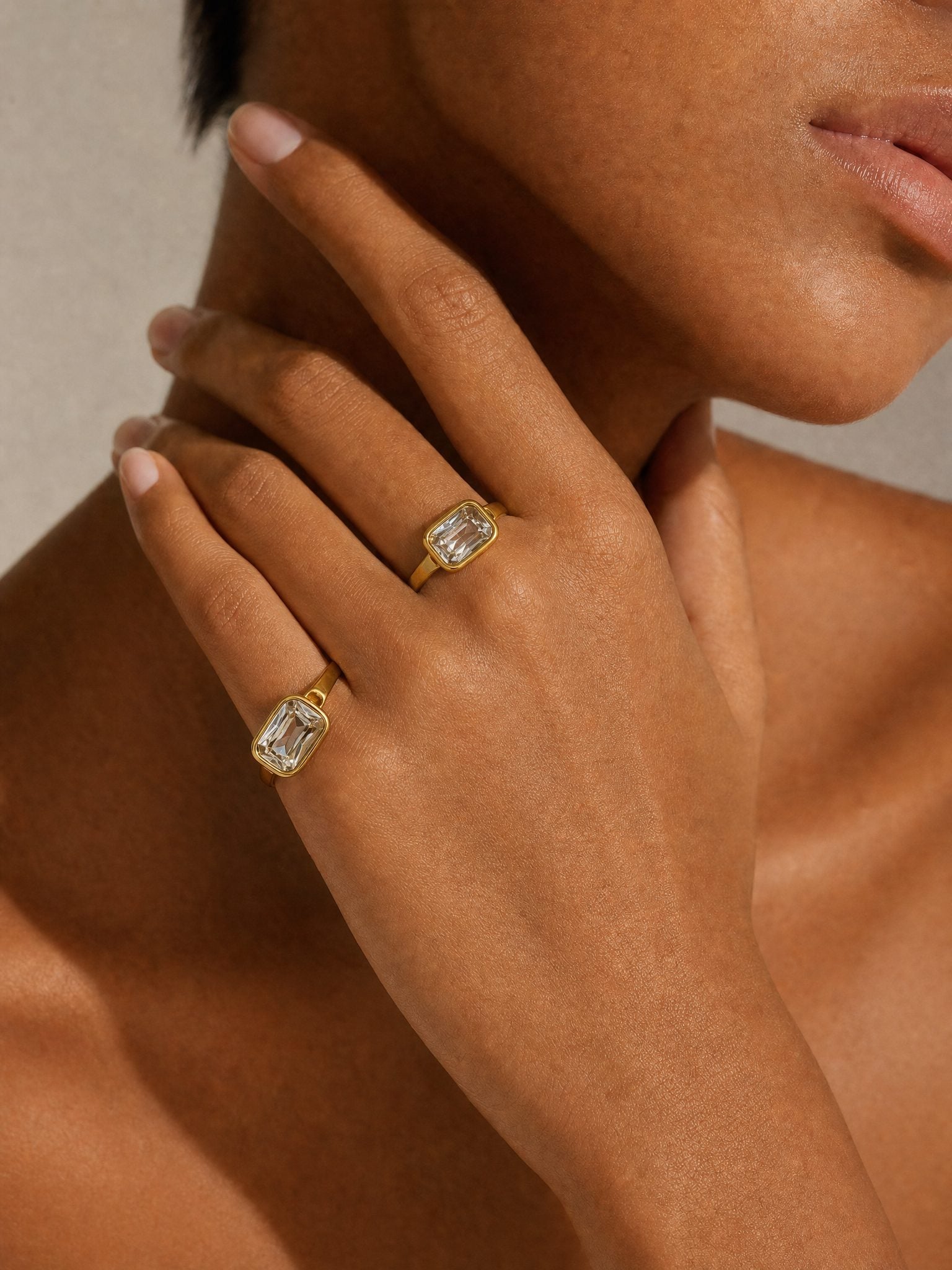Vintage 1970s Inspired Signet Ring, 18K Gold Plated Stainless Steel Ring with Square-Cut Cubic Zirconia
