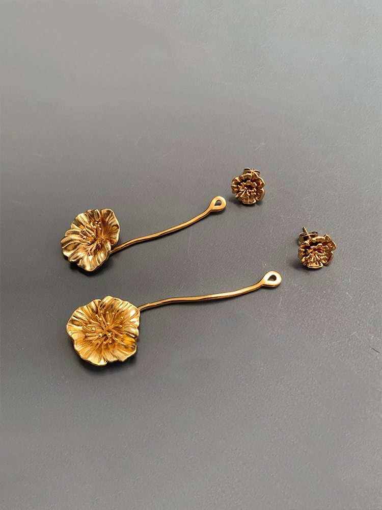 Vintage 3D Floral Convertible Drop Earrings Large
