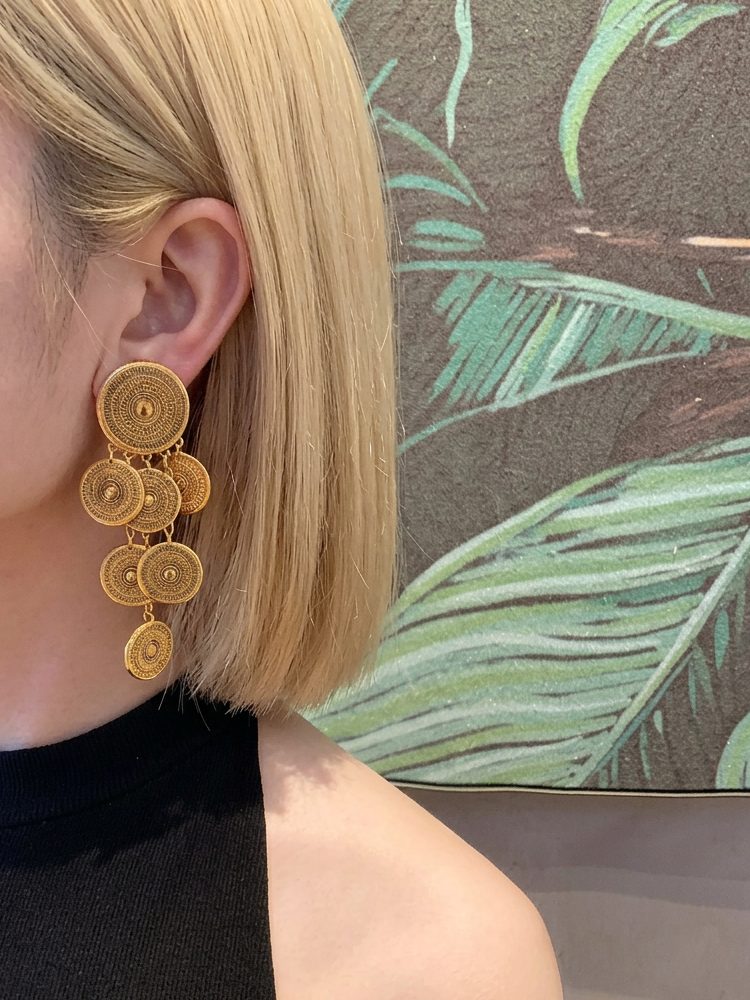 Vintage Coin Statement Clip On Earrings & French Retro Long Necklace