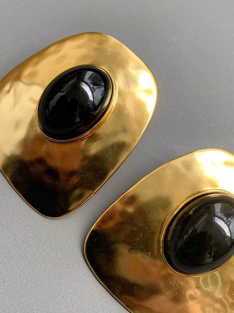 Vintage Polished Gold Curve Clip On Earrings