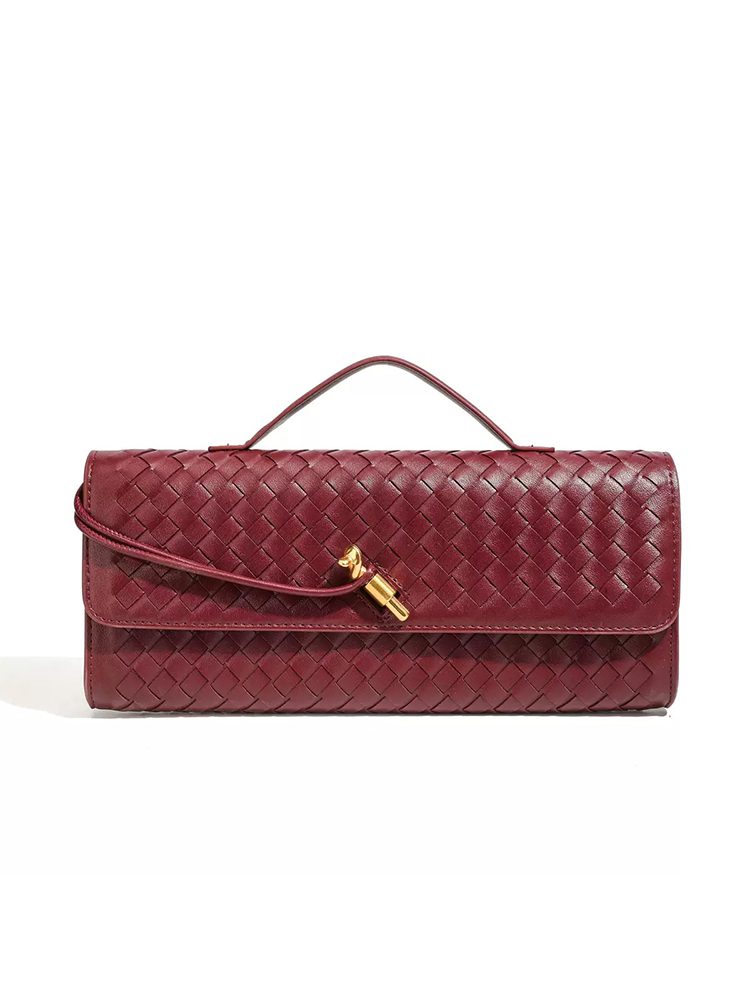 Woven Top-Handle Chain Evening Bag Brown
