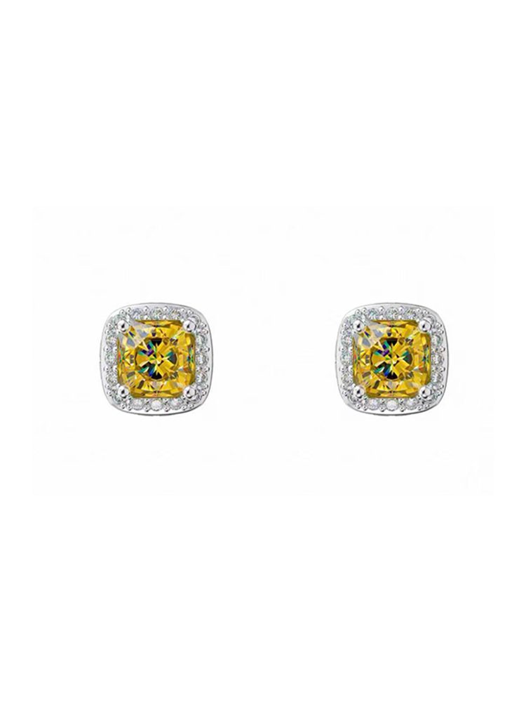 Yellow Zircon Magnetic Earrings Set Square No Piercing-2