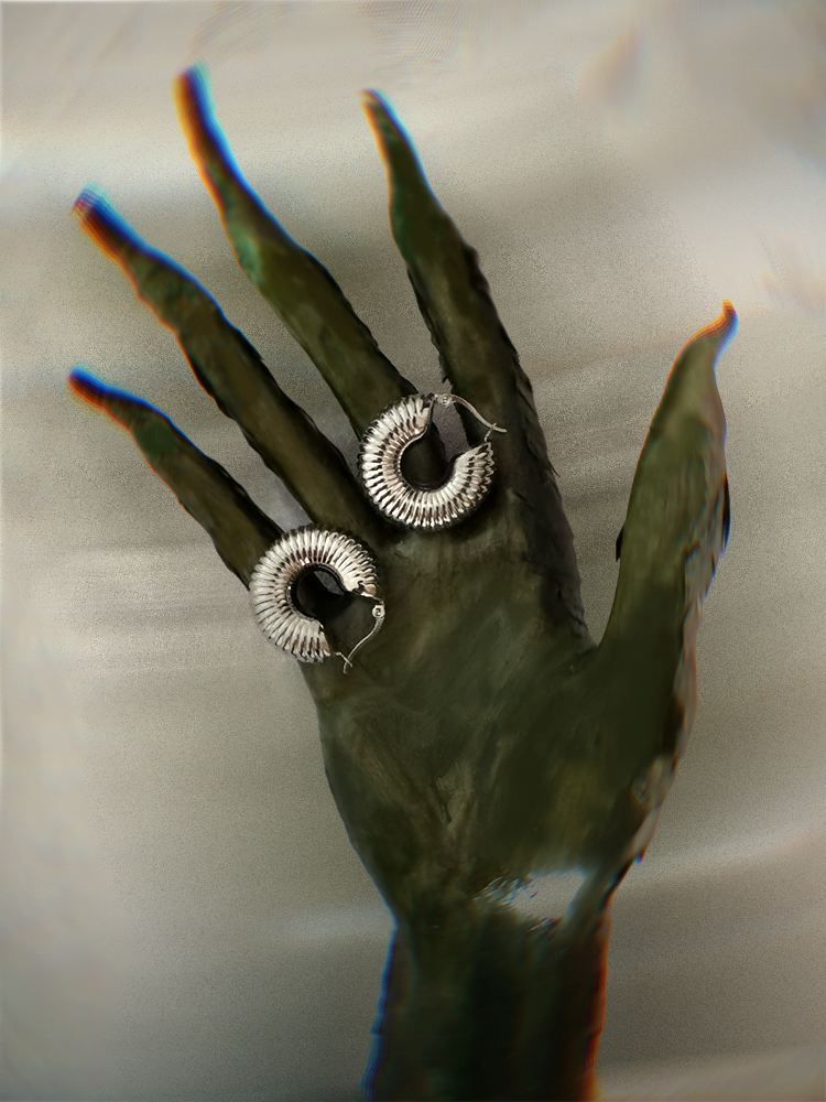 Nautilus Earrings Silver Spiral Shell Hoops ( Medium - Large )