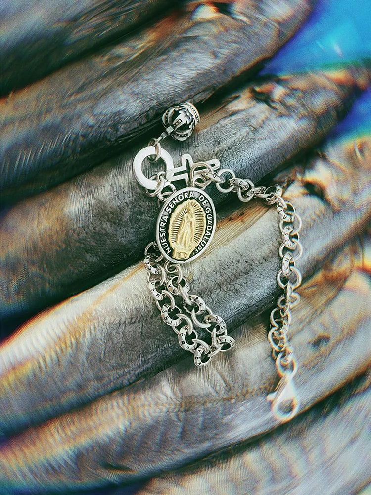 Fairies Whisper the fish market collection Polished chain bracelet with Guadalupe emblem pendant
