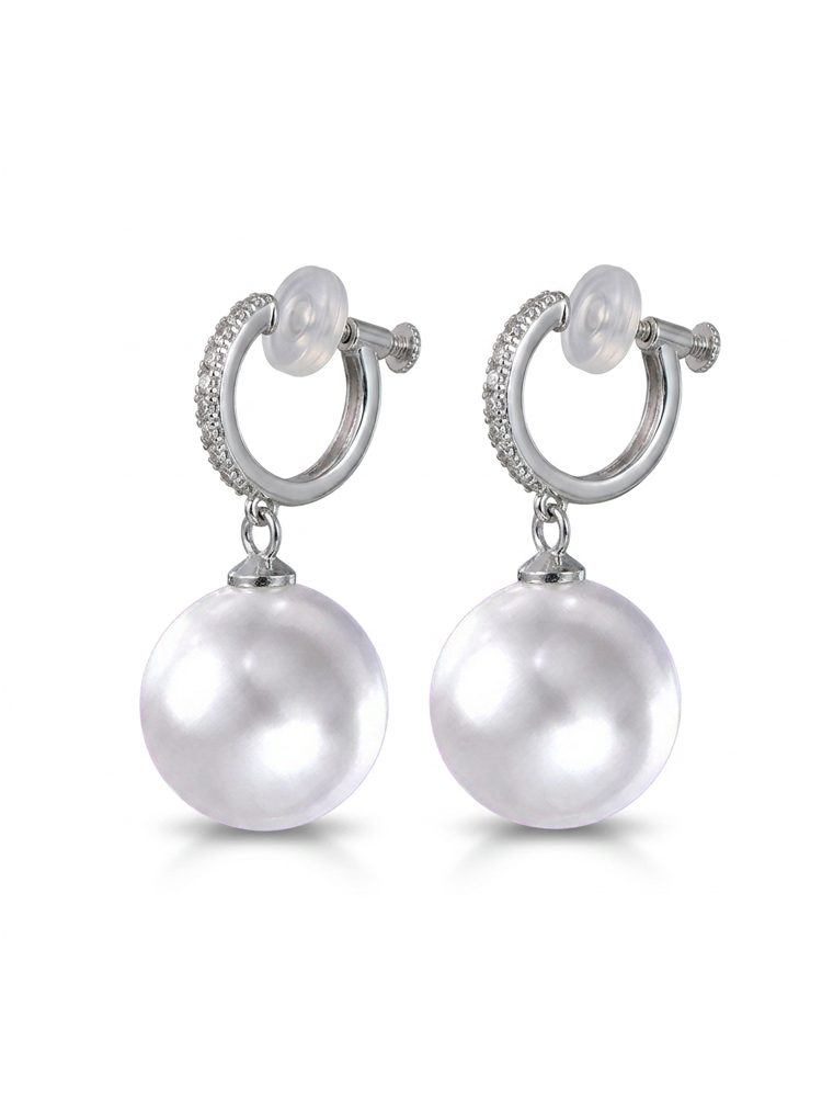 12mm AAAAA Natural Freshwater Pearl – Silver Plated Non-Pierced Screw Back Clip-On Earrings