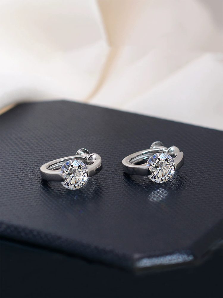 1ct Moissanite Small Hoop Earrings – 925 Sterling Silver Minimalist Huggie Hoops Screw Back Clip-On Earrings
