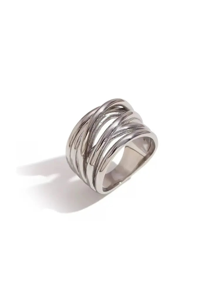 Cross-wrapped vintage multi-layer ring distressed with braided line openings