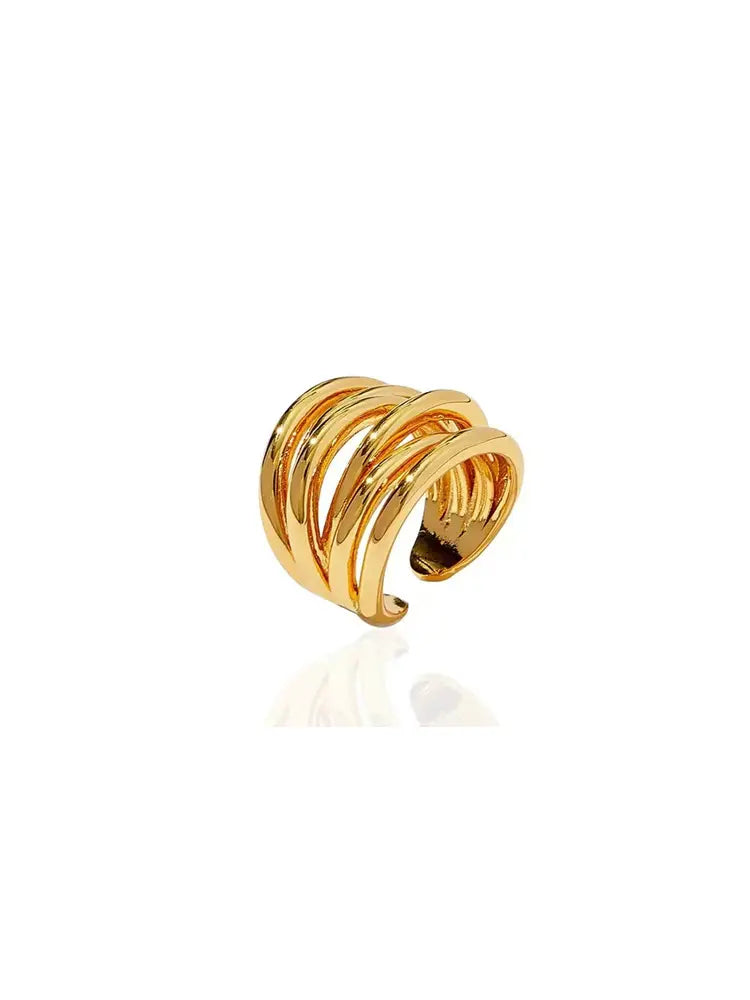 Cross-wrapped vintage multi-layer ring distressed with braided line openings