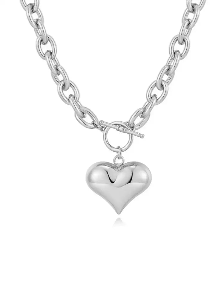 Collier à pendentif en forme de bouche OT et chaîne épaisse en forme de cœur